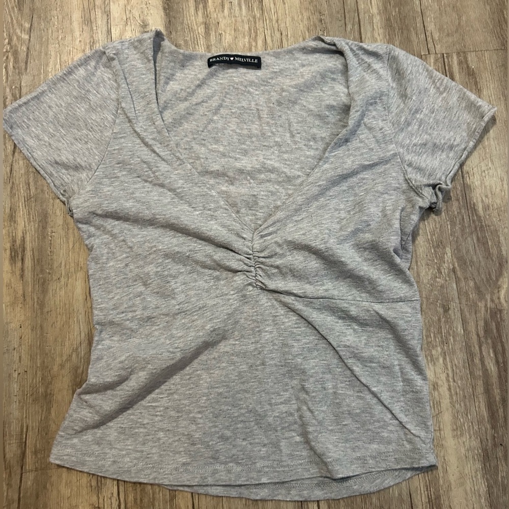 Brandy Melville Light Gray Ruched Tee